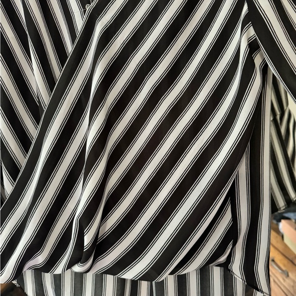 BCX black and white the striped wrap blouse with high low effect. Size large - Picture 2 of 4